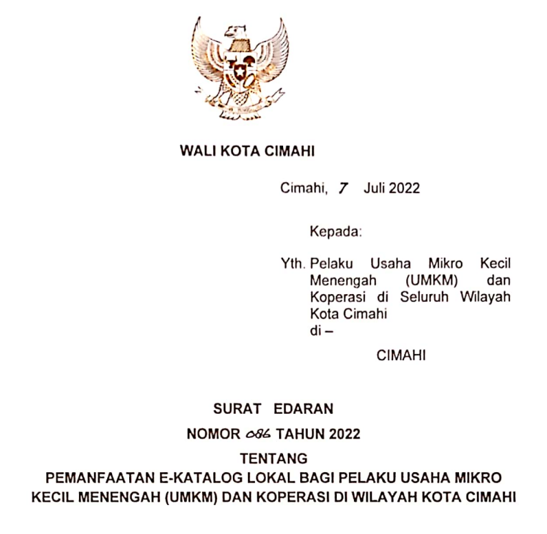 Surat Edaran Walikota Cimahi Nomor : 086 Tahun 2022